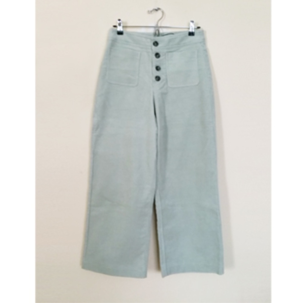 NEW WOMEN VELVET CROPPED WIDE GREEN PANTS JEANS XS - Picture 5 of 8